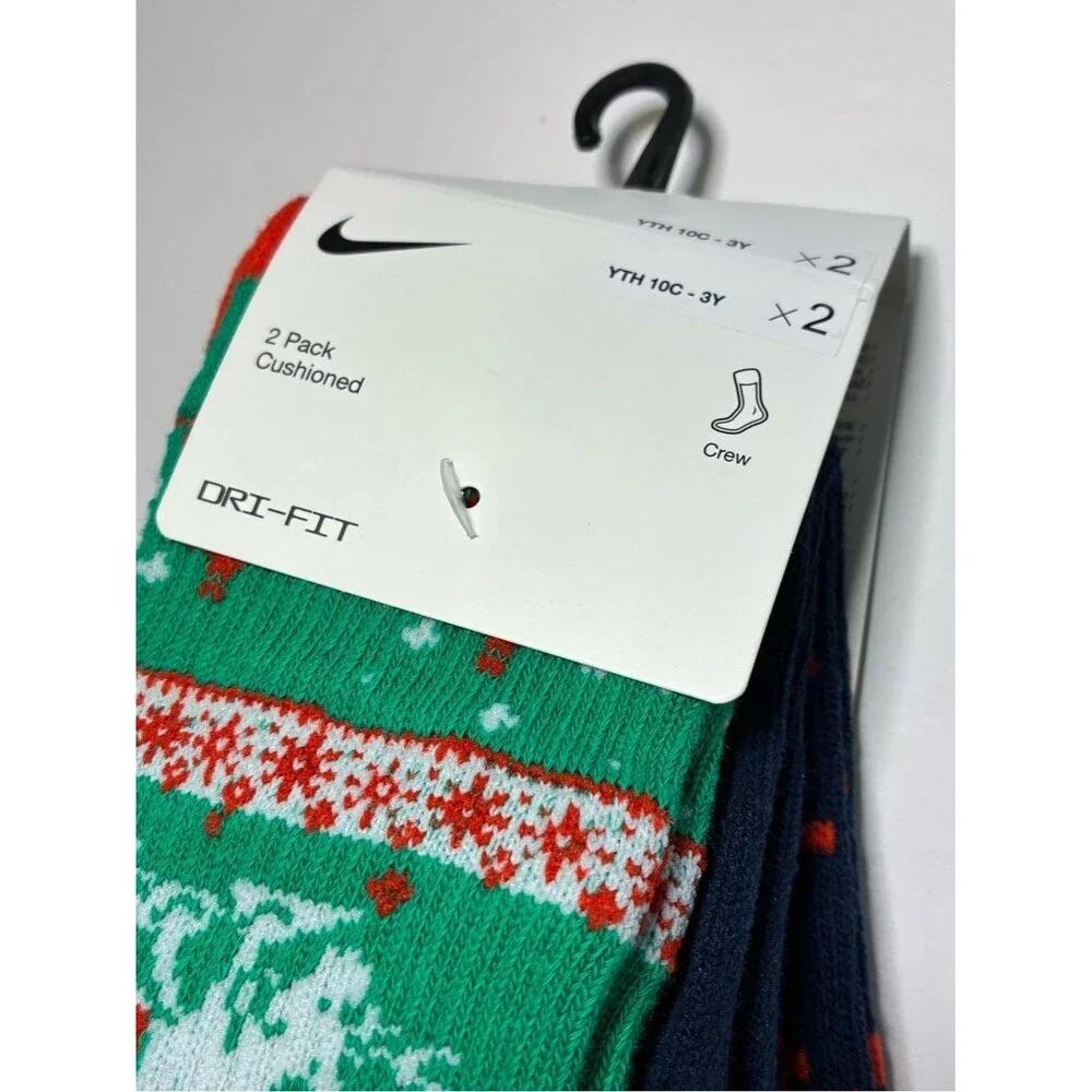 Nike Dri-FIT kids 2-Pack Cushioned Crew Socks - Green & Navy 7-9 yrs New